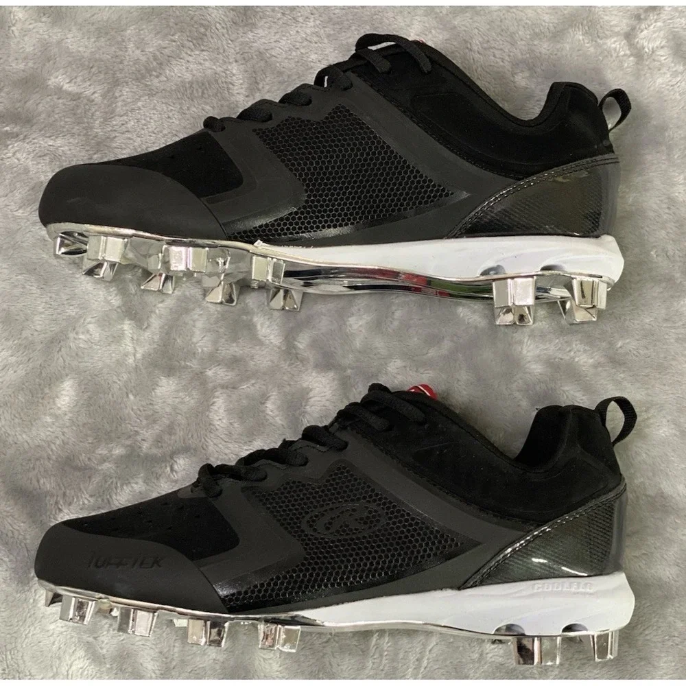 Rawlings Chrome Series Brazen Baseball Cleats Mens 7.5 Black White Chrome Spike